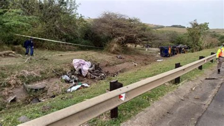 Horror: The accident happened at 2.30pm when a BMW sedan left the road after a collision with another vehicle